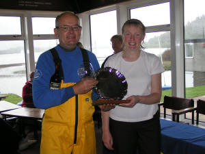 David Warren receives trophy from Rhonwen Bryce
