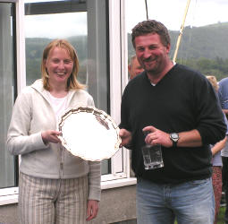 Phil Evans receiving Inland Championship Trophy from Rhonwen Bryce
